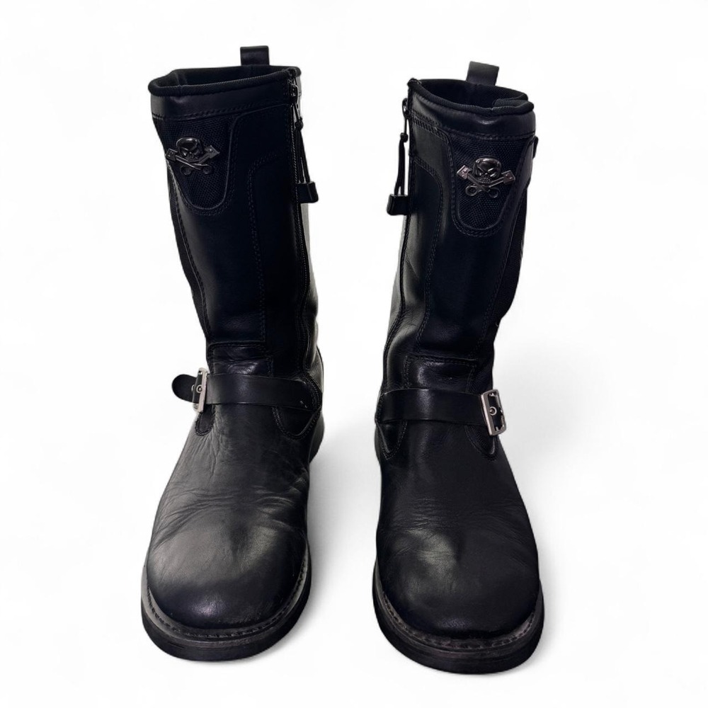 Xelement Skull Wings Motorcycle Boots Black Leather Biker Goth Moto Mens Sz 10 - Picture 2 of 8